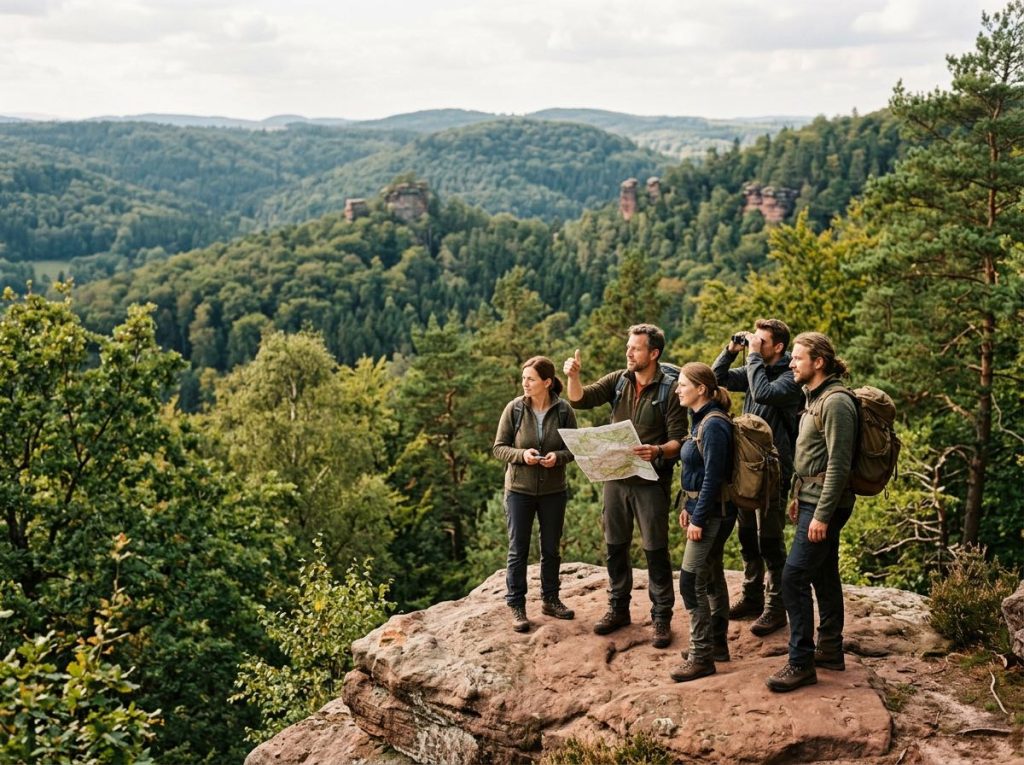 Bei unseren Survival und Outdoor Kursen im Pfälzerwald lernen die Teilnehmer wie man mit Karte und Kompass durch die waldreiche Region in Rheinland Pfalz navigiert.